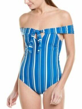 ETE Santorini Off-Shoulder One-Piece Striped Bathing Swim Suit XS $107 NWOT New